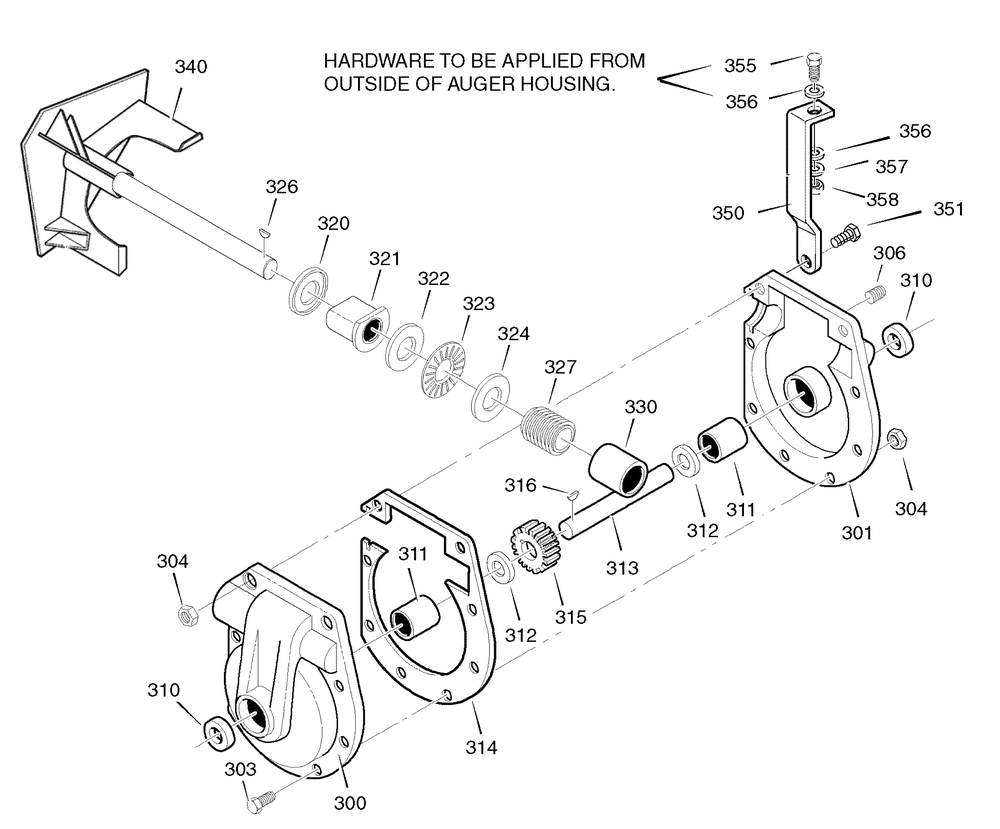 Gear Case (1736664) Diagram and Parts List for 1695568 2008 Briggs and Stratton Snow Blower